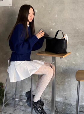 onuk同款小众经典百搭复古法式j藤花奶白色针织袜连裤袜女袜