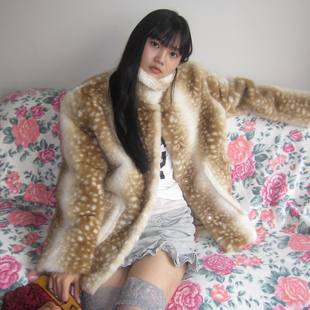 日系高级感小鹿斑比bambi柔软毛茸茸环保皮草外套长外套