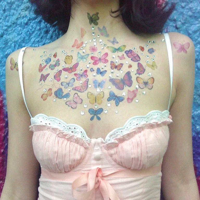 Absolutely stunning!音乐节演唱会神器闪闪发光水钻蝴蝶结纹身贴