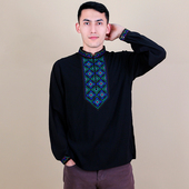 天山美翼新疆维吾尔族宽松大码 舞蹈服 领立领上衣男士 长袖 t恤衬衫