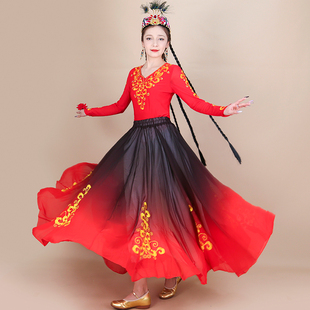 新疆舞蹈演出服女维族雪纺大摆裙民族风艺考练习裙2026年春季裙子