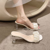 粗跟凉拖鞋 水晶高跟一字拖 仙女风时尚 女配裙子外穿2022年夏季 新款