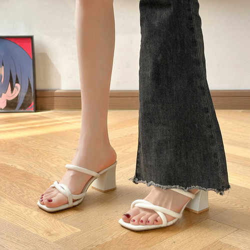 粗跟拖鞋凉鞋仙女风百搭高跟鞋