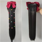 Insert comb straight ponytail bow ponytail long straight hair with pigtails strap-type thickened Hanfu ancient costume insert comb wig tail