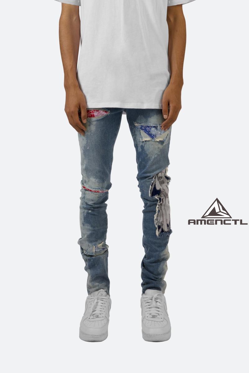 弹性牛仔裤mnml拉链水洗四季