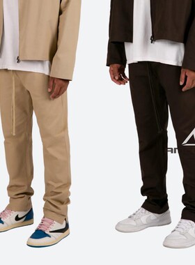 Mnml 黑棕色卡其色水洗棉布长裤四季薄款抽绳弹性腰宽松休闲裤男