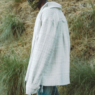 Mnml FOG風格白色流苏加厚冬季宽松毛绒格子休闲村衫男Oversize