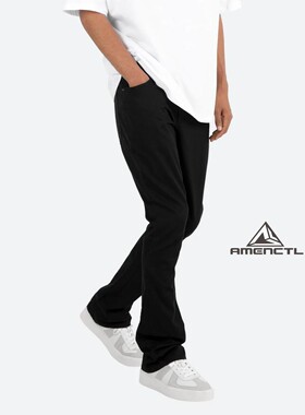 Mnml 黑色喇叭牛仔裤男水洗斜纹布四季流行宽松直筒长裤新品