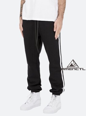 Mnml 侧边黑白撞色松紧宽松直筒加厚弹力单边织带休闲裤男现货