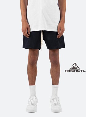 Mnml 黑色网眼夏季薄款松紧宽松膝盖流行休闲短裤男现货FOG风格