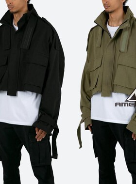 Mnml 黑色斜紋布外套特宽松短款M65休闲工装夹克男FOG风格新品