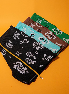 Mnml 黑色绿腰果印花针织抽绳短裤夏季薄款宽松运动休闲裤男新品