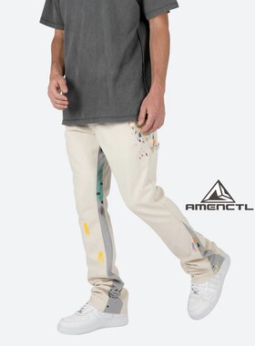 Mnml 水洗白色泼墨喇叭牛仔裤男水洗常规四季流行宽松直筒长裤新