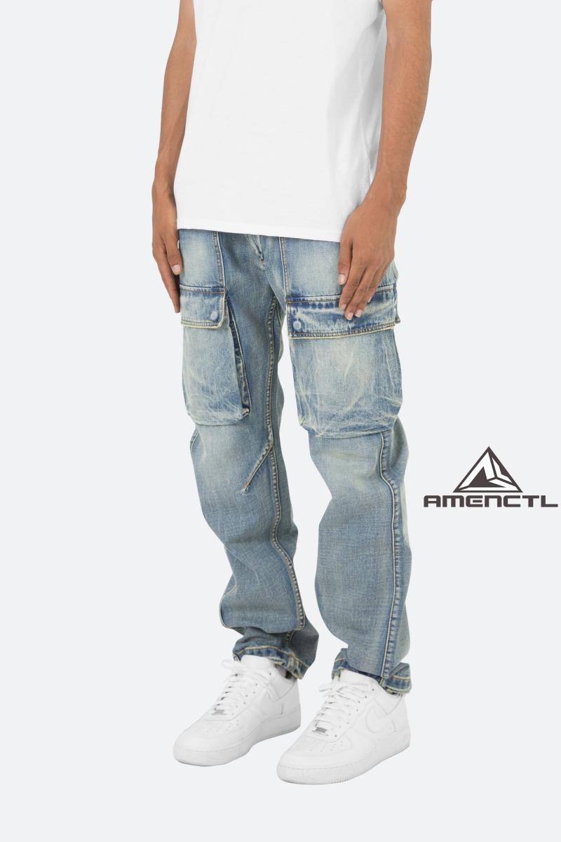 做旧色牛仔裤mnml拉链做旧四季