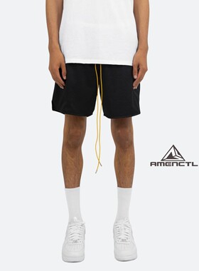 Mnml FOG风格黑色膝盖网眼夏季薄款透气松梆抽绳休闲短裤男新品