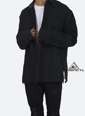 Mnml FOG風格黑色流苏加厚冬季宽松毛绒格子休闲村衫男Oversize