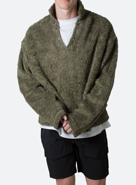 Mnml 军绿色复古立领秋冬季宽松毛绒套头休闲卫衣男新品oversized