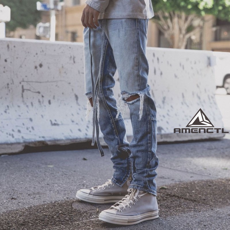 修身小脚牛仔裤mnml破洞四季