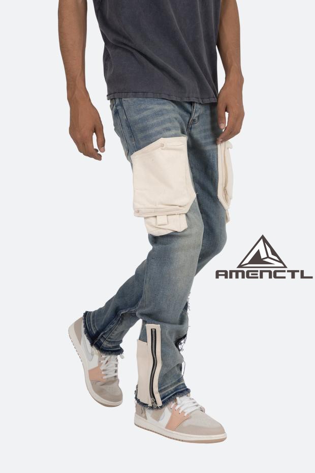 口袋拉链四季牛仔裤mnml水洗