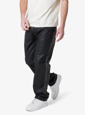 Mnml 黑色仿麂皮复古四季宽松直脚流行高街拼布阔腿牛仔裤男新品