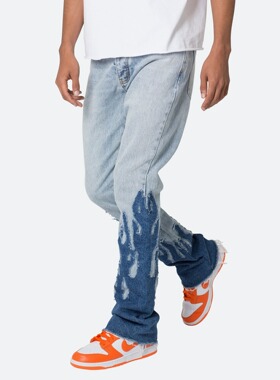 Mnml 水蓝色复古四季宽松流行高街潮流拼布火焰喇叭牛仔裤男新品