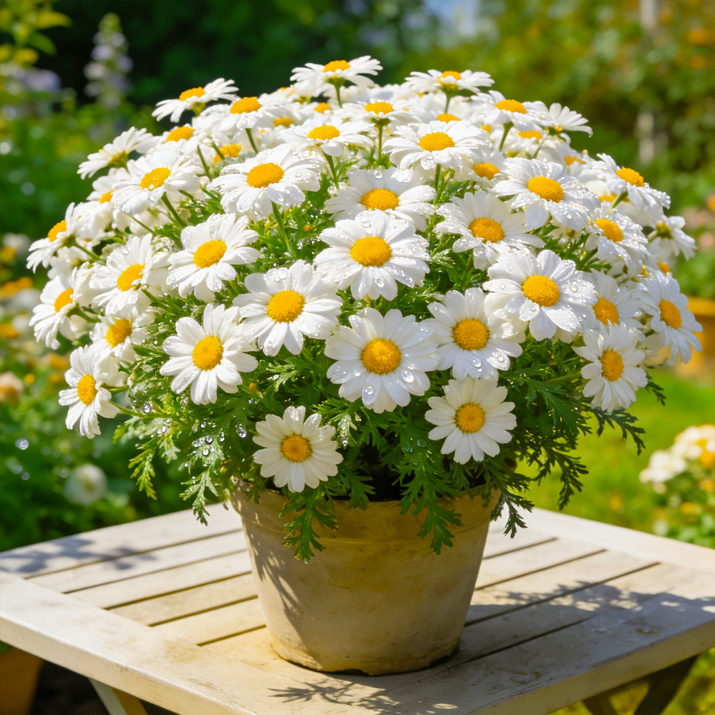白晶菊盆栽带花苞洋甘菊耐寒盆栽白色小雏菊长花期阳台庭院花园