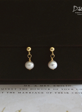 14k包金天然小珍珠耳钉 百搭温婉小耳坠女复古气质不掉色耳环