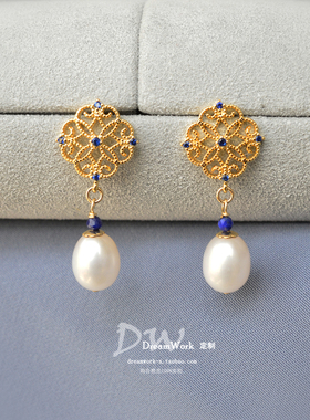 TW珍珠耳钉耳坠简约百搭甜美耳钉女巴洛克长款高级感耳环网红气质