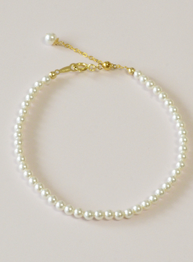 DreamWork手作 穿金珠挂吊坠进口14k包金珍珠手链简约细手链叠戴