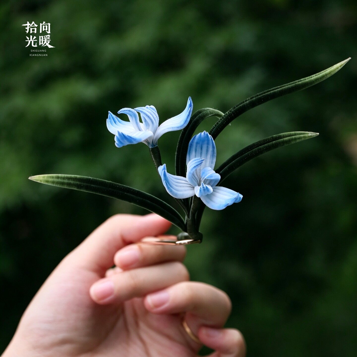 非遗绒花蚕丝手工兰花发钗簪花
