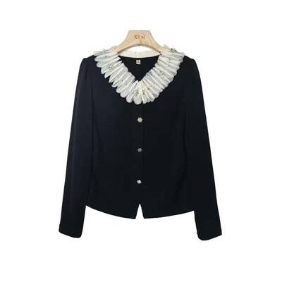 【悟空粉丝专享】C452拼接钉珠别致时尚百搭设计感上衣