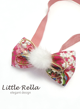 新年宝宝头饰 婴童红色国风碎花毛球蝴蝶结发带 中式儿童发饰