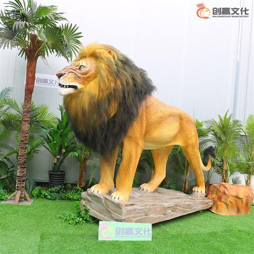 博物馆公园仿真动物狮子真实毛发触感感应互动景观科普装置