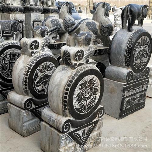 石雕门墩庭院别墅门口石枕抱鼓石景观摆件仿古门墩石青石雕刻