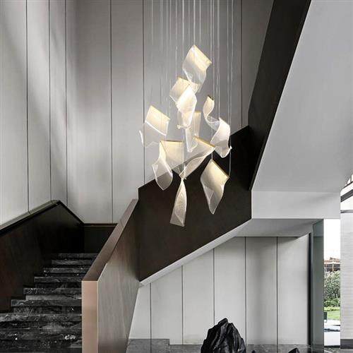 北欧大气艺术商场楼梯间旋转吊灯纸片创意设计长吊灯公寓LOFT灯具