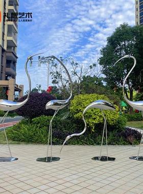 不锈钢仙鹤雕塑火烈鸟庭院水池样板间摆件可定制景观户外广场公园