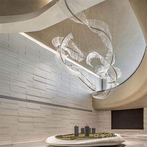 酒店会所售楼部大厅沙盘龙骨异形亚克力飘带设计师现代简约吊灯