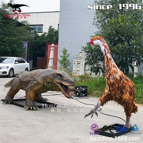 大型仿真机械硅胶电动仿真远古蜥蜴大战大号飞鸟打斗场景模型摆件