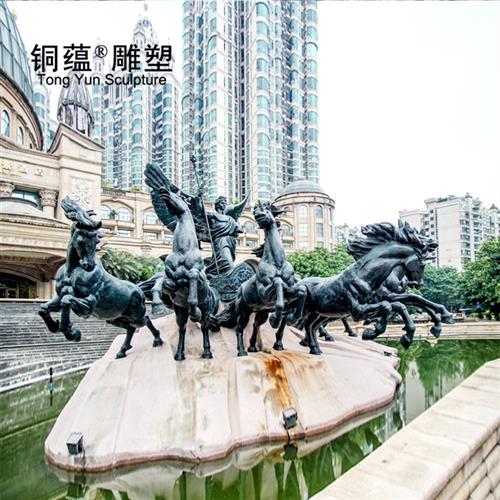 欧式铸铜阿波罗战车雕塑阿波罗战车摆件罗马战车雕塑铸铜八马雕塑