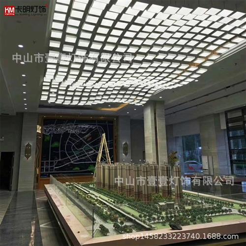 售楼中心沙盘新中式方块吊灯波浪造型组合灯几何魔方工程灯具定制