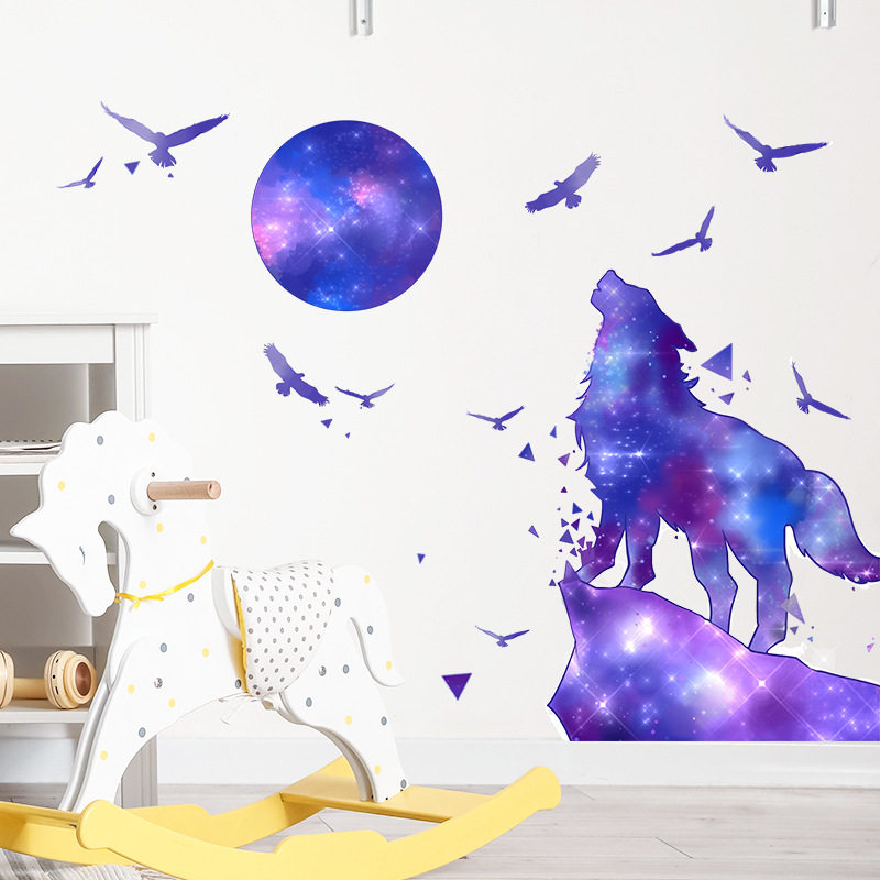 一件包邮装饰贴纸自粘可移除客厅玄关书房墙面动物狼剪影墙贴代发