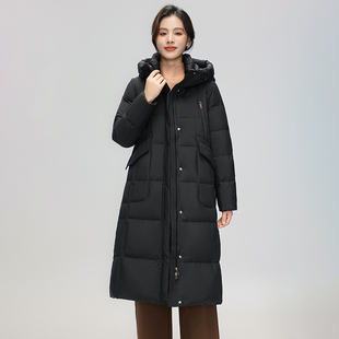 雪中飞羽绒服女中长款2026冬季新款白鸭绒过膝保暖时尚妈妈装外套