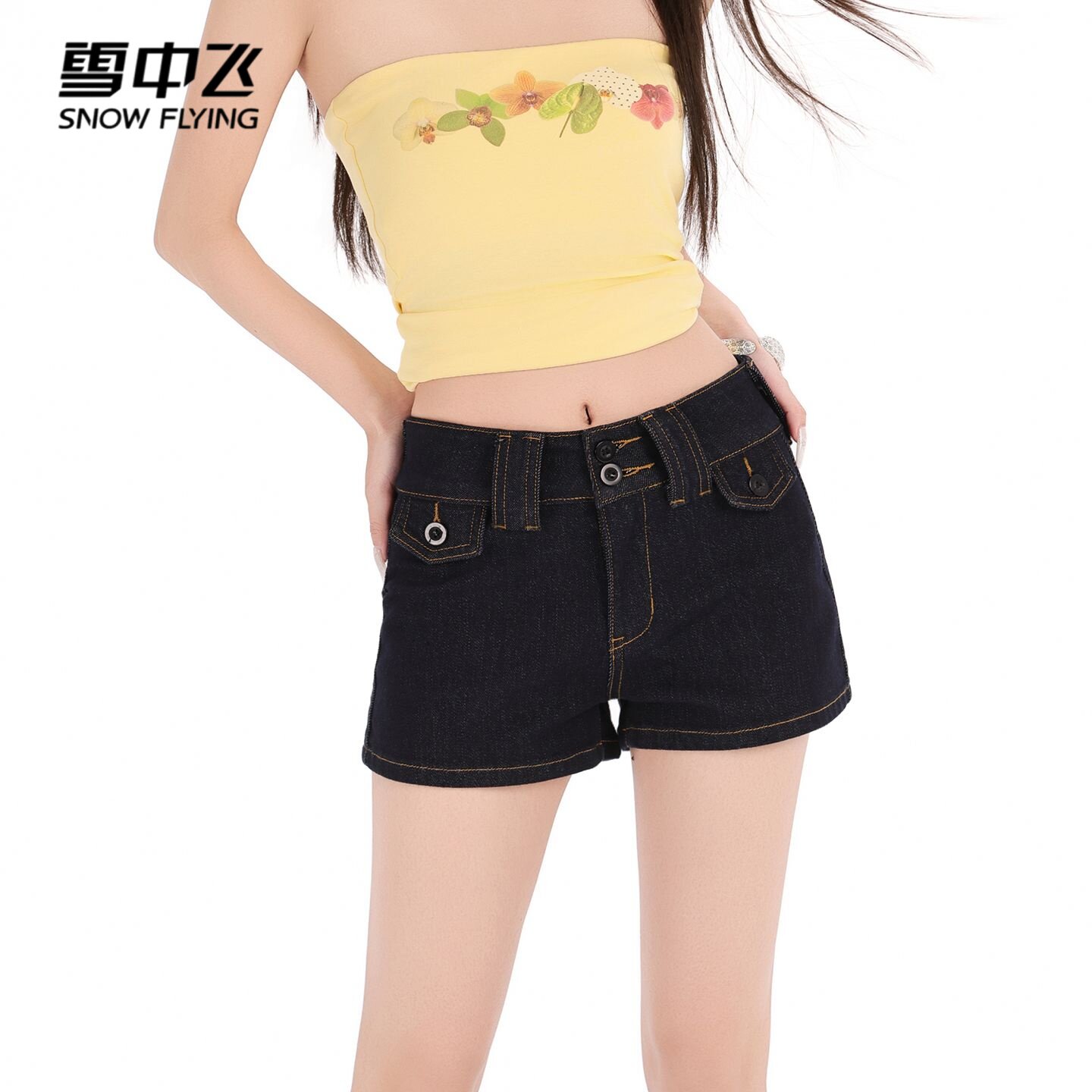 雪中飞美式低腰辣妹牛仔短裤女2026夏季新款弹力显瘦双扣外穿热裤