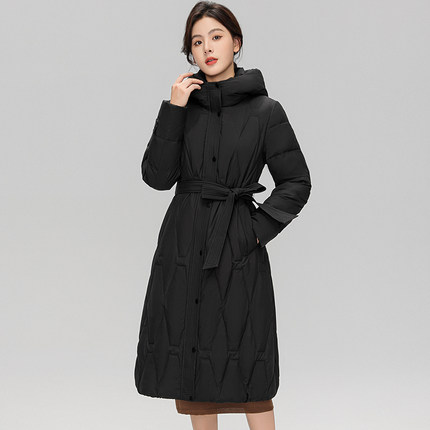 雪中飞羽绒服女款2024新款冬中长款过膝连帽时尚加厚保暖妈妈外套