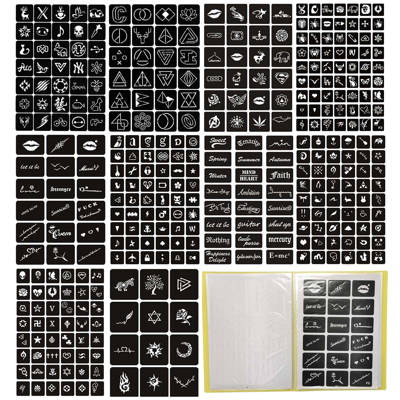A4尺寸册子10页356张镂空模板辅助绘画文字动物图案纹身喷绘耗材