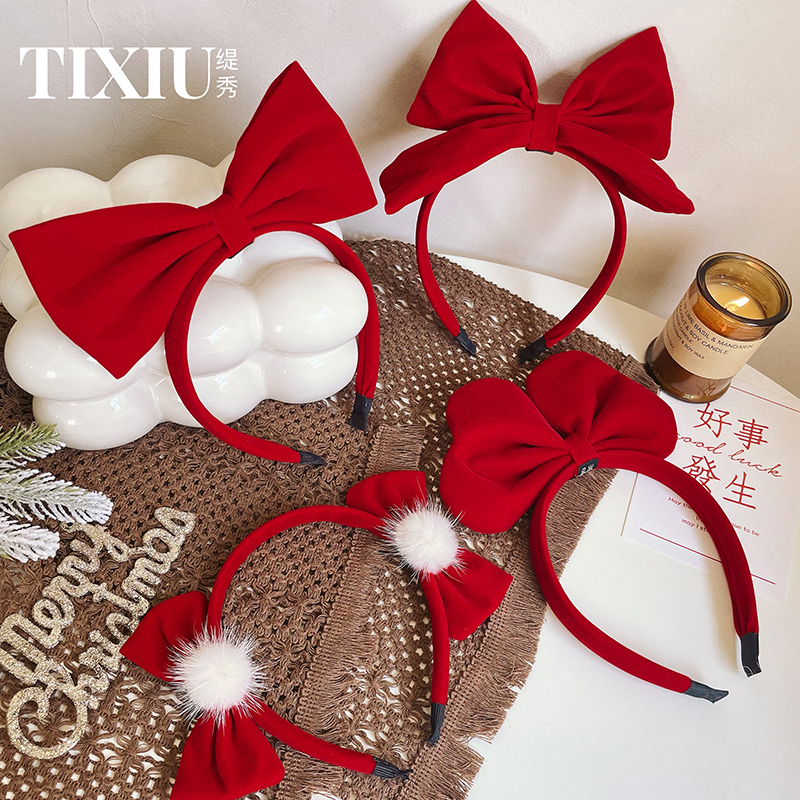 丝绒红色蝴蝶结发箍在逃公主