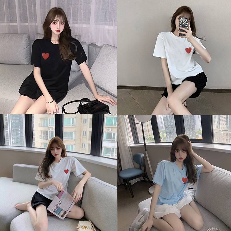 Large volume love T-shirt age reduction Love Print Top loose style versatile short sleeve T-shirt