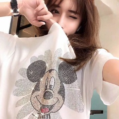Heavy industry hot drill Daisy Mickey short sleeve T-shirt women's fashion loose medium length Mickey Mouse top
