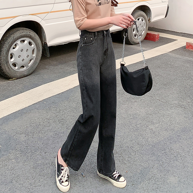 Real shot gradient jeans women's high waist loose and thin straight pants retro versatile floor mop pants