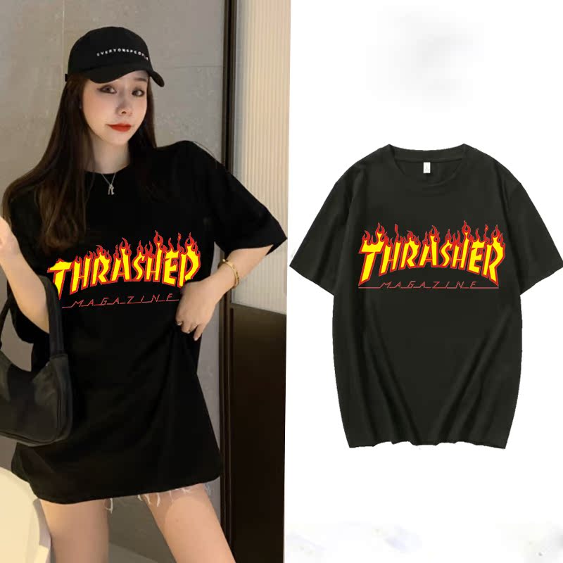 Flame print short sleeve T-shirt 12 color 6 size quasi modal cotton